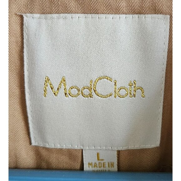 Mod Cloth Woman SZ L  NWOT Tan/Black Trim Belted Button Up Light Weight Lined - Picture 4 of 8